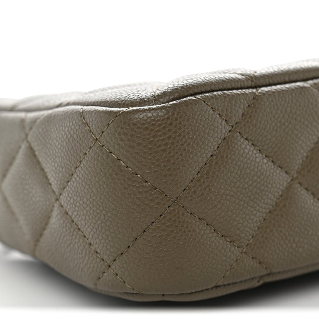 Caviar Quilted Purse With Chain Dark Khaki