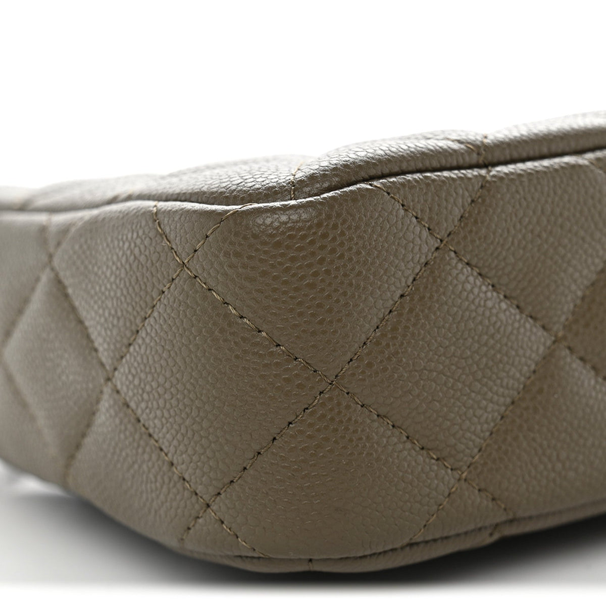 Caviar Quilted Purse With Chain Dark Khaki
