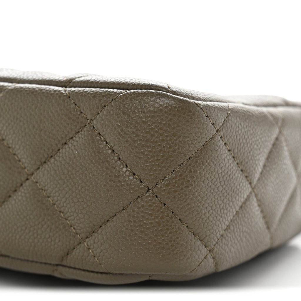 Caviar Quilted Purse With Chain Dark Khaki