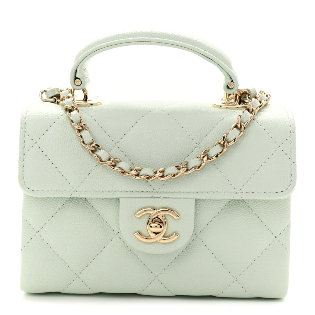 Caviar Quilted Retro Twist Top Handle Clutch Light Green