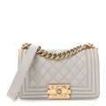 Caviar Quilted Small Boy Flap Light Grey