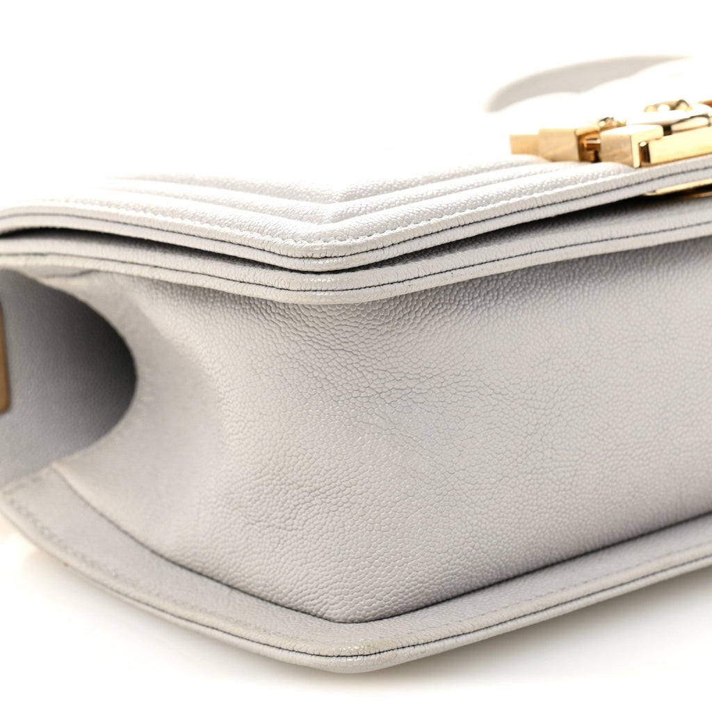 Caviar Quilted Small Boy Flap Light Grey