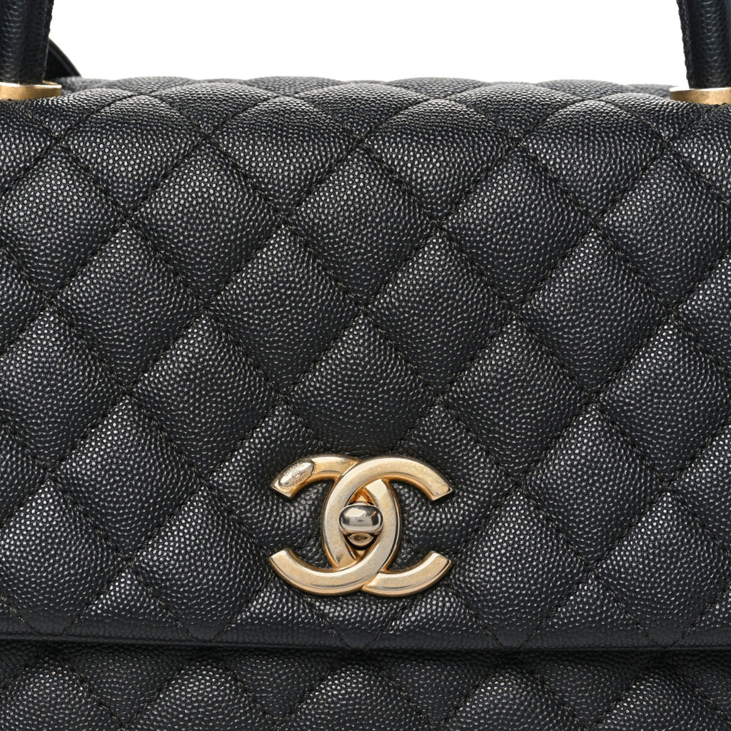 Caviar Quilted Small Coco Chain Handle Flap Black