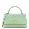 Caviar Quilted Small Coco Chain Handle Flap Light Green
