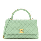 Caviar Quilted Small Coco Chain Handle Flap Light Green