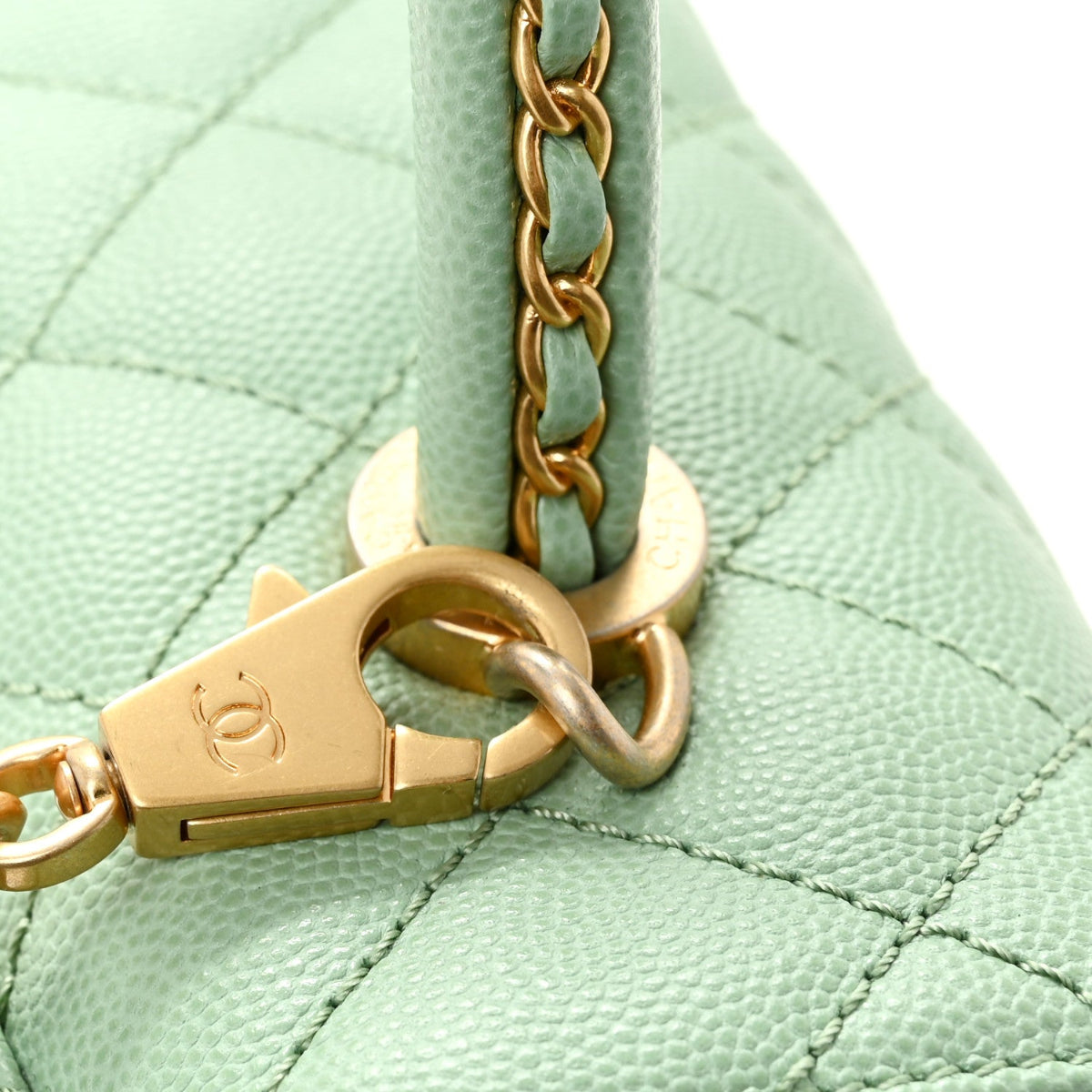 Caviar Quilted Small Coco Chain Handle Flap Light Green