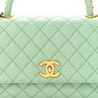 Caviar Quilted Small Coco Chain Handle Flap Light Green