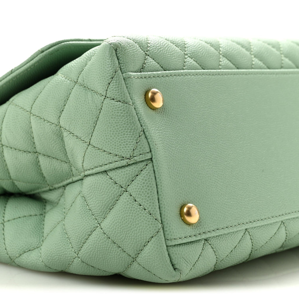 Caviar Quilted Small Coco Chain Handle Flap Light Green