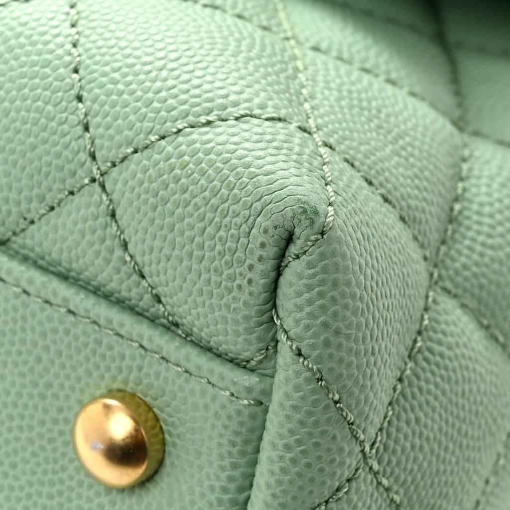 Caviar Quilted Small Coco Chain Handle Flap Light Green