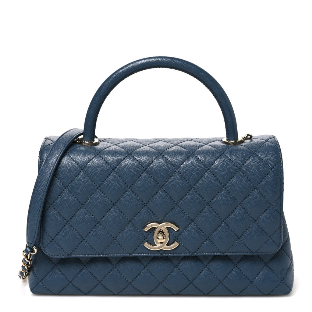 Caviar Quilted Small Coco Handle Flap Blue