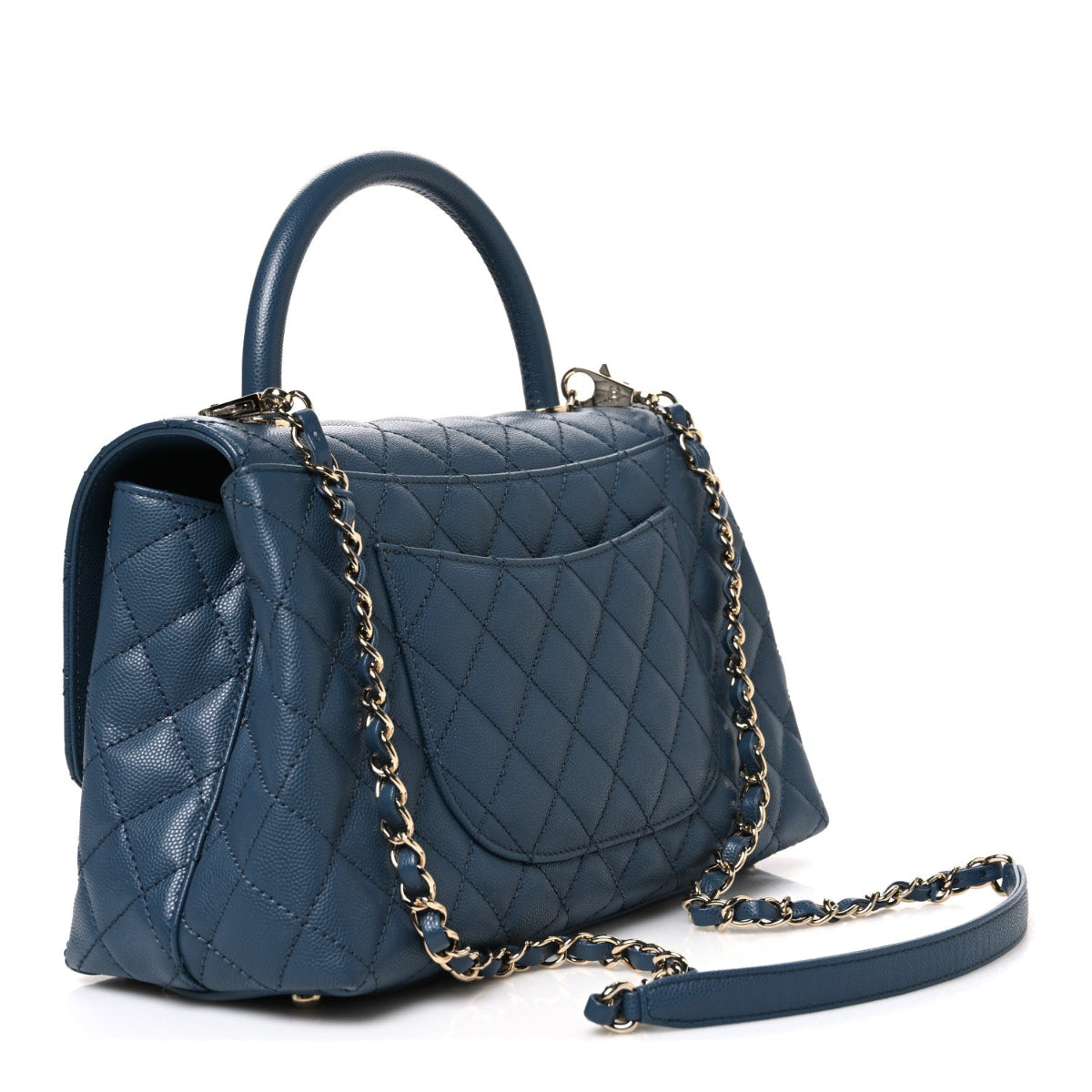 Caviar Quilted Small Coco Handle Flap Blue