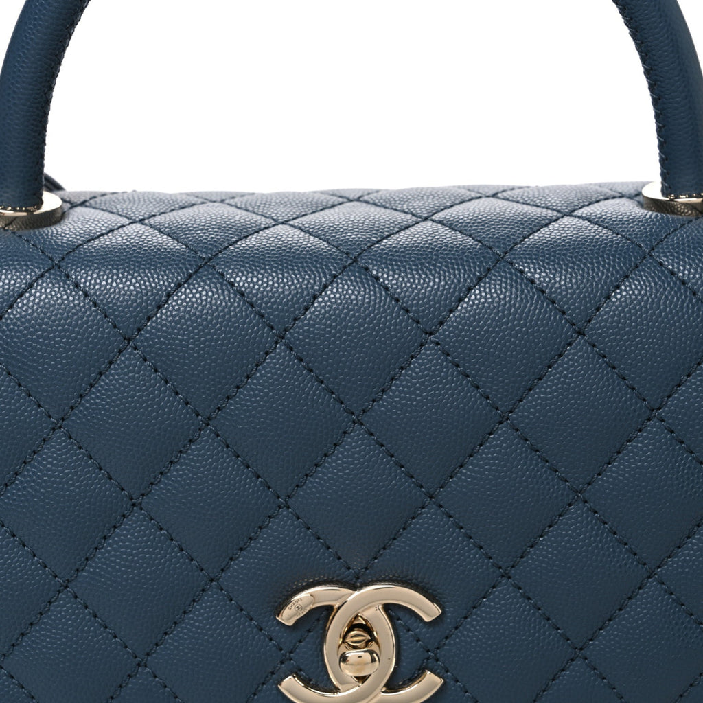 Caviar Quilted Small Coco Handle Flap Blue