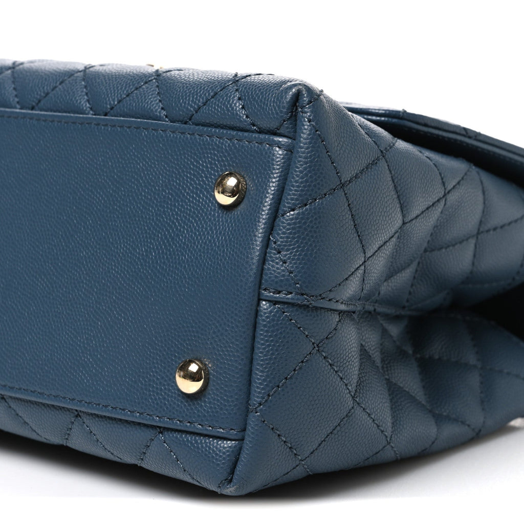 Caviar Quilted Small Coco Handle Flap Blue