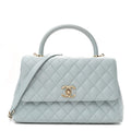 Caviar Quilted Small Coco Handle Flap Light Blue