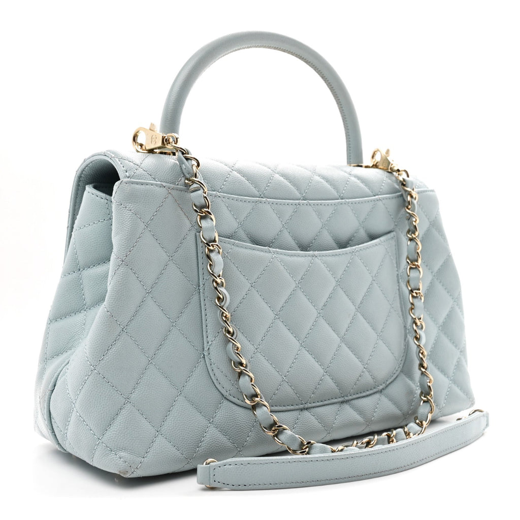 Caviar Quilted Small Coco Handle Flap Light Blue