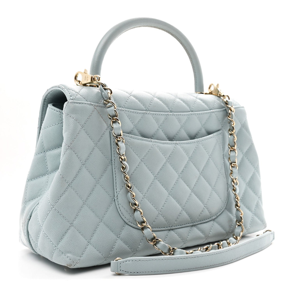 Caviar Quilted Small Coco Handle Flap Light Blue