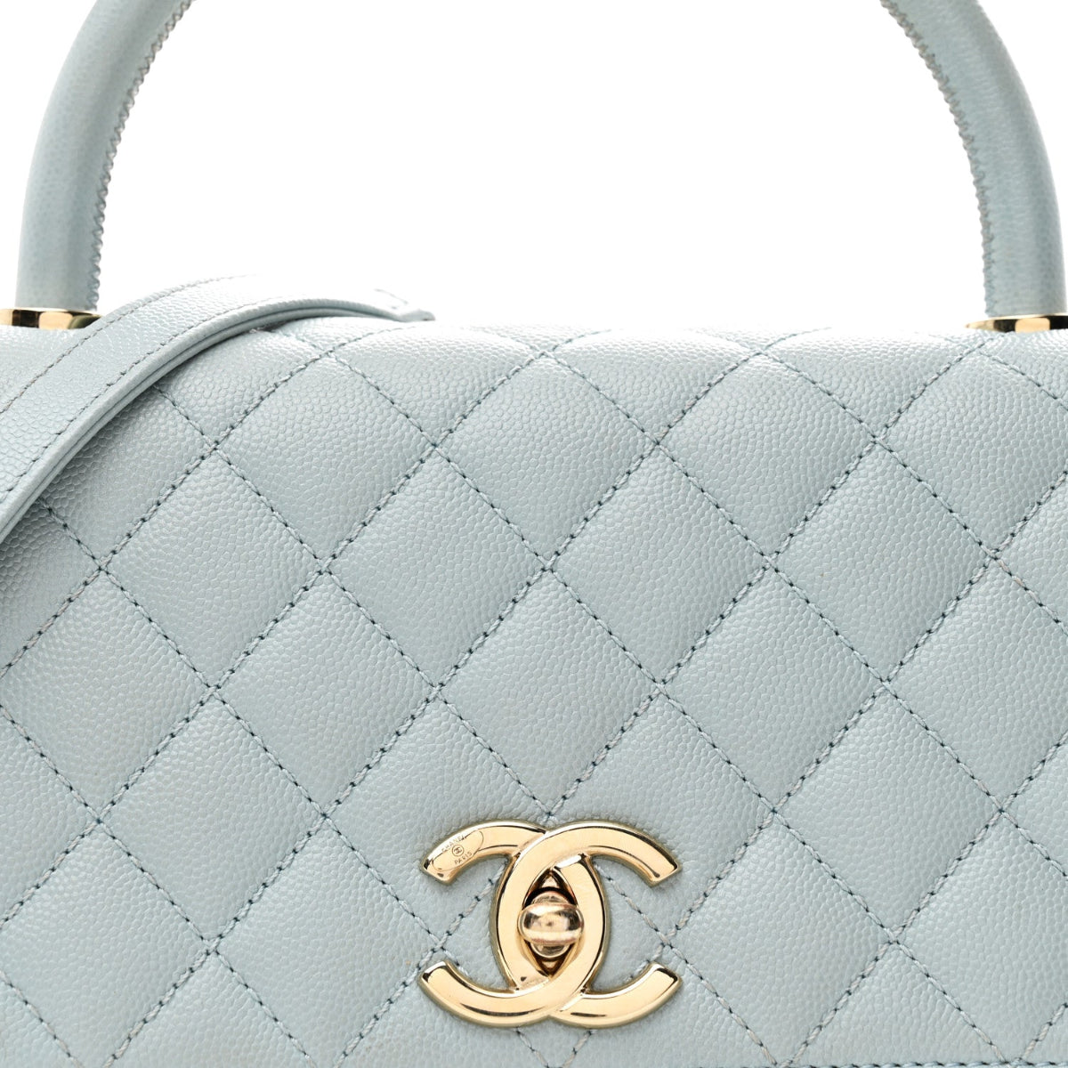Caviar Quilted Small Coco Handle Flap Light Blue