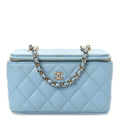 Caviar Quilted Small Tiny CC Vanity Case With Chain Light Blue