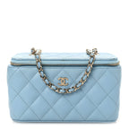 Caviar Quilted Small Tiny CC Vanity Case With Chain Light Blue