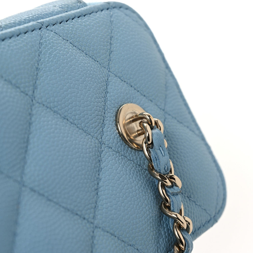 Caviar Quilted Small Tiny CC Vanity Case With Chain Light Blue