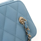 Caviar Quilted Small Tiny CC Vanity Case With Chain Light Blue