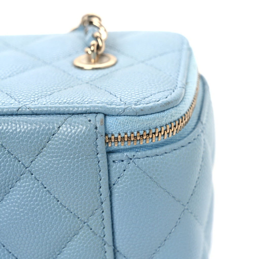 Caviar Quilted Small Tiny CC Vanity Case With Chain Light Blue