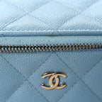 Caviar Quilted Small Tiny CC Vanity Case With Chain Light Blue