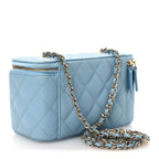 Caviar Quilted Small Tiny CC Vanity Case With Chain Light Blue