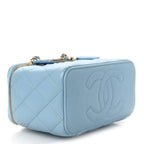 Caviar Quilted Small Tiny CC Vanity Case With Chain Light Blue