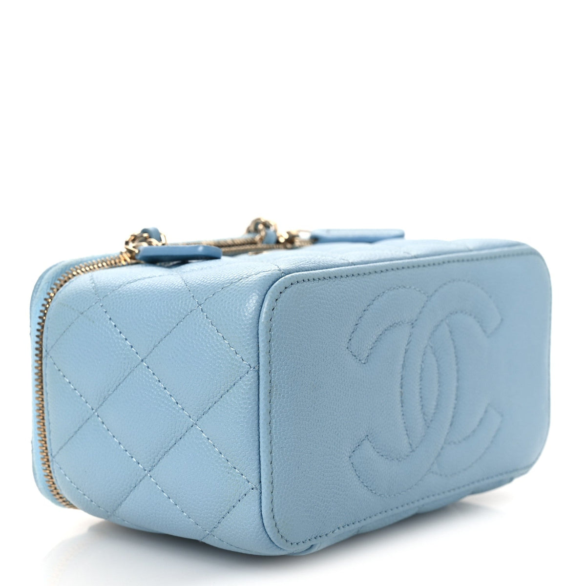Caviar Quilted Small Tiny CC Vanity Case With Chain Light Blue