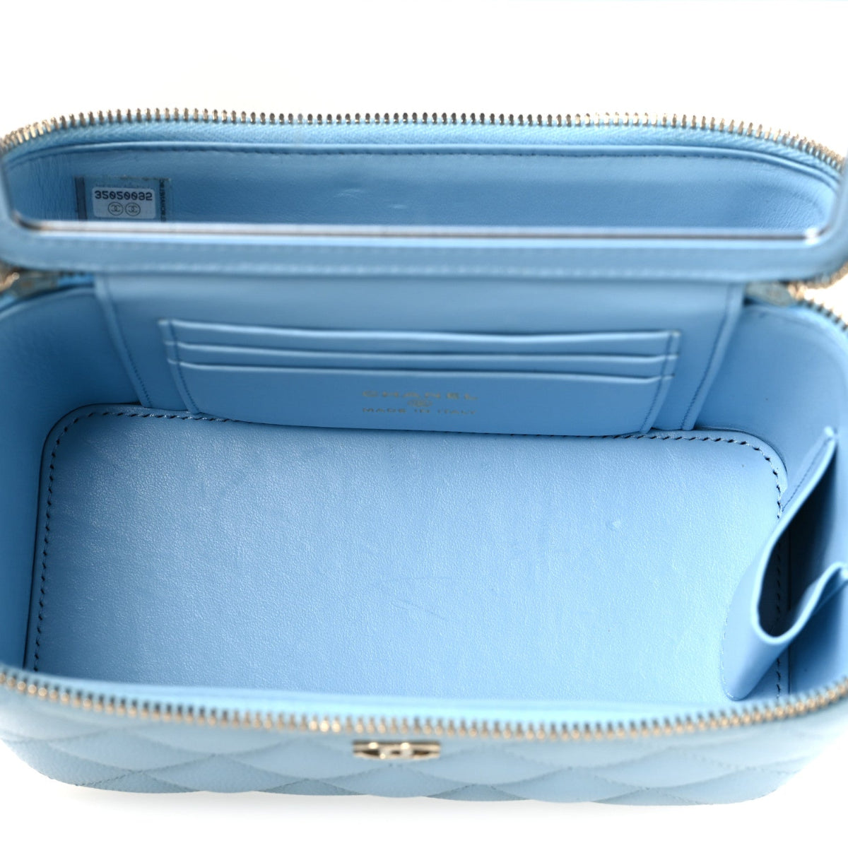 Caviar Quilted Small Tiny CC Vanity Case With Chain Light Blue
