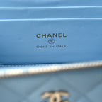 Caviar Quilted Small Tiny CC Vanity Case With Chain Light Blue