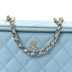 Caviar Quilted Small Tiny CC Vanity Case With Chain Light Blue