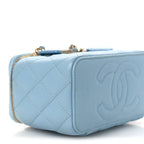 Caviar Quilted Small Tiny CC Vanity Case With Chain Light Blue