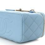Caviar Quilted Small Tiny CC Vanity Case With Chain Light Blue