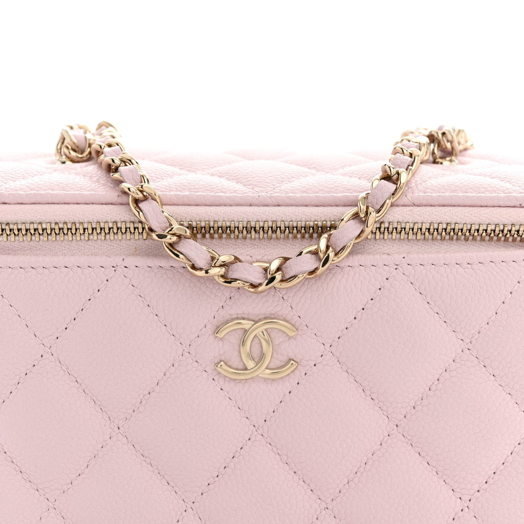 Caviar Quilted Small Tiny CC Vanity Case With Chain Light Pink