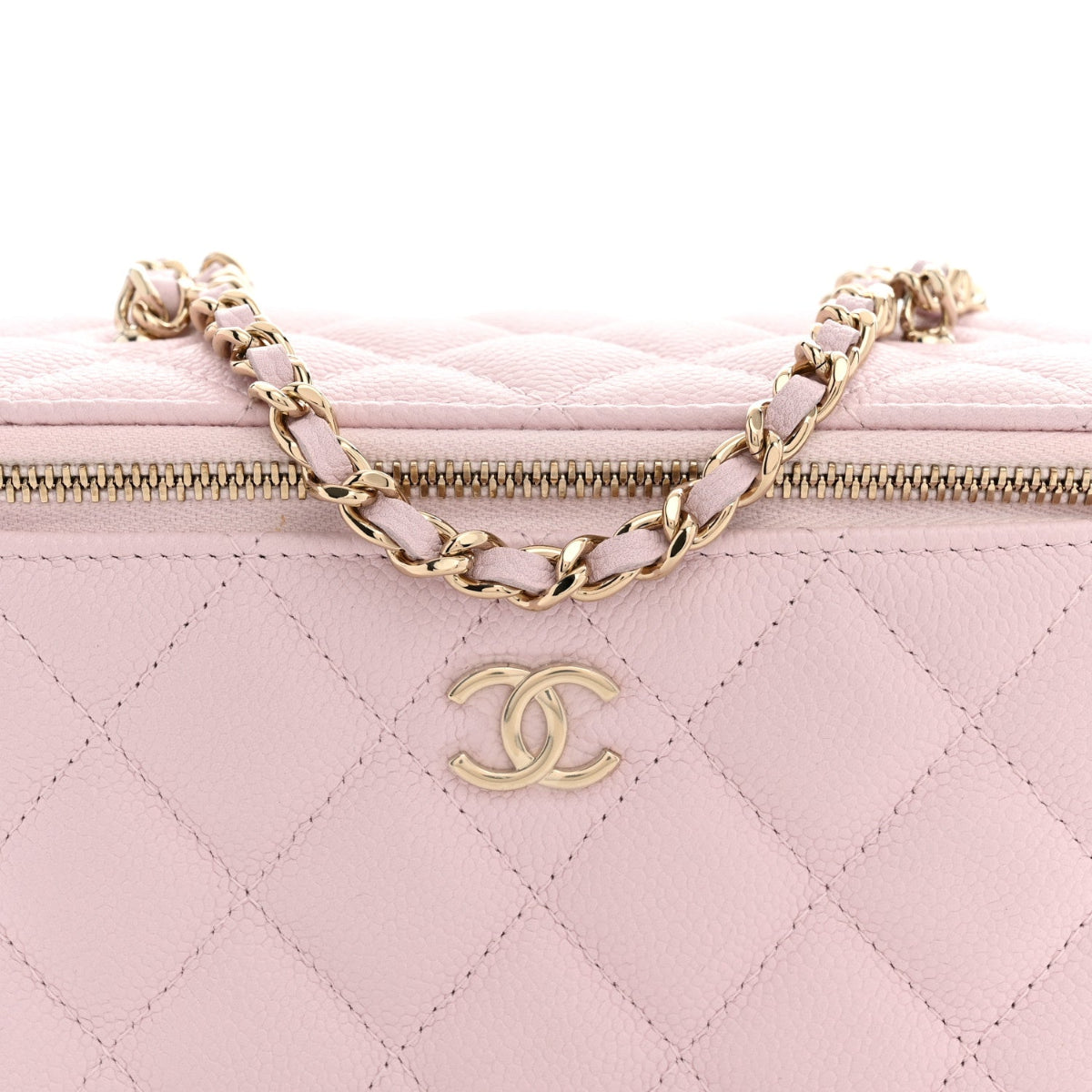 Caviar Quilted Small Tiny CC Vanity Case With Chain Light Pink