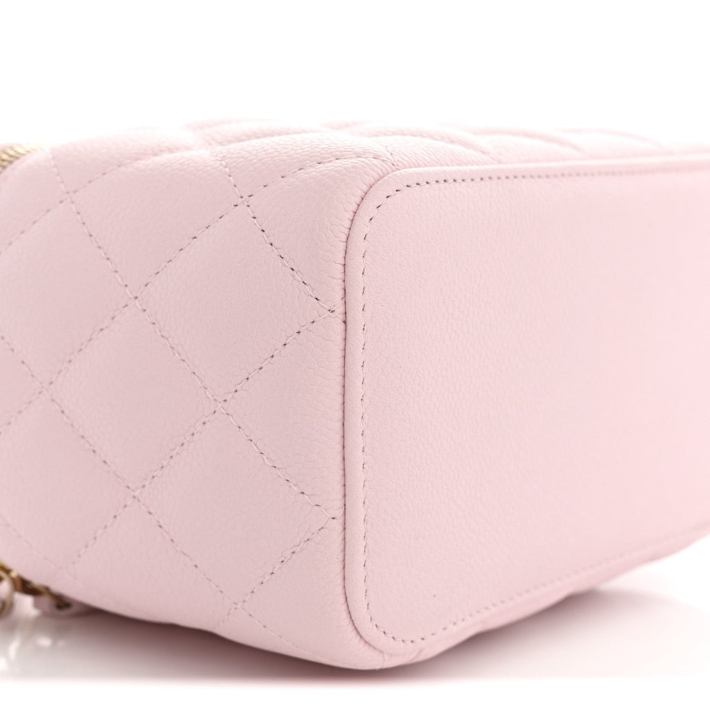 Caviar Quilted Small Tiny CC Vanity Case With Chain Light Pink
