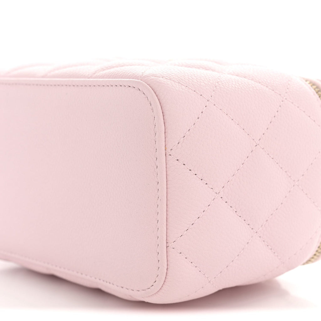 Caviar Quilted Small Tiny CC Vanity Case With Chain Light Pink