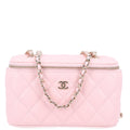 Caviar Quilted Small Vanity Case With Chain Pink
