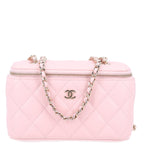 Caviar Quilted Small Vanity Case With Chain Pink