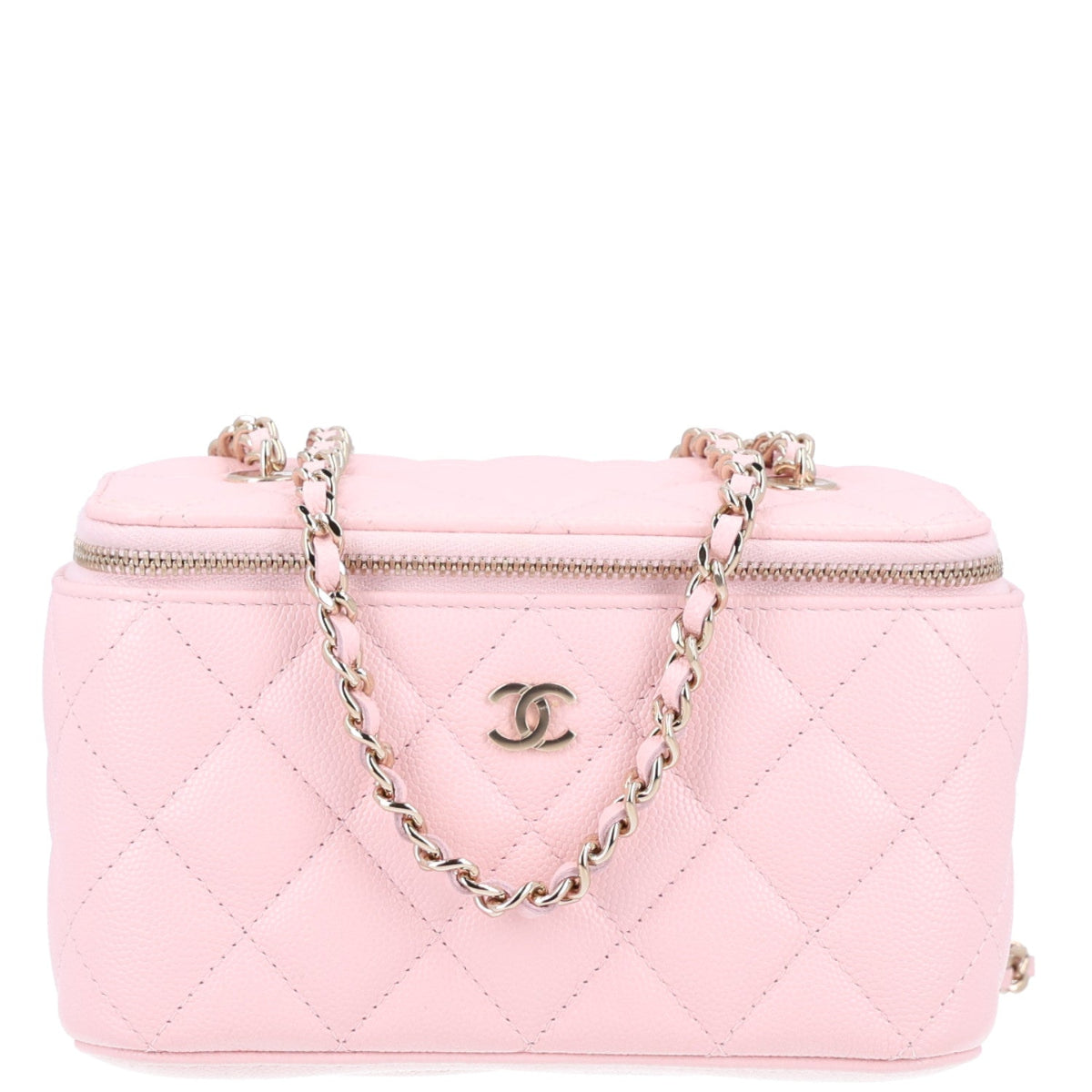 Caviar Quilted Small Vanity Case With Chain Pink