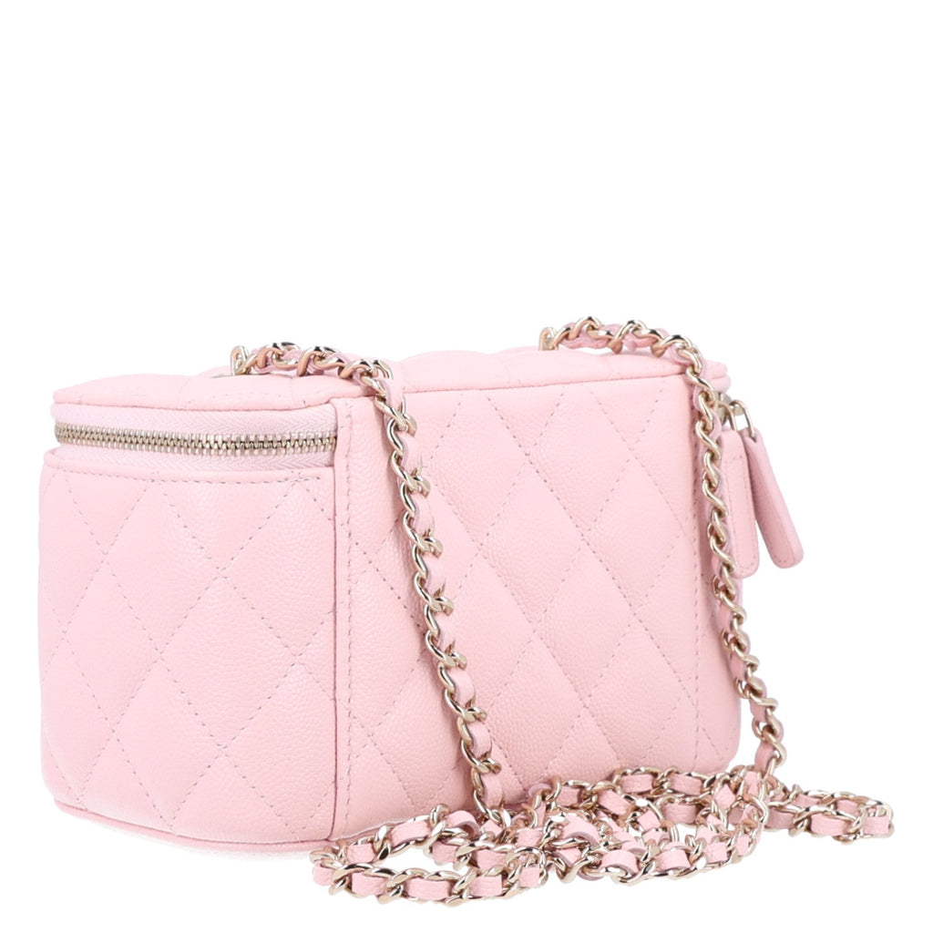Caviar Quilted Small Vanity Case With Chain Pink
