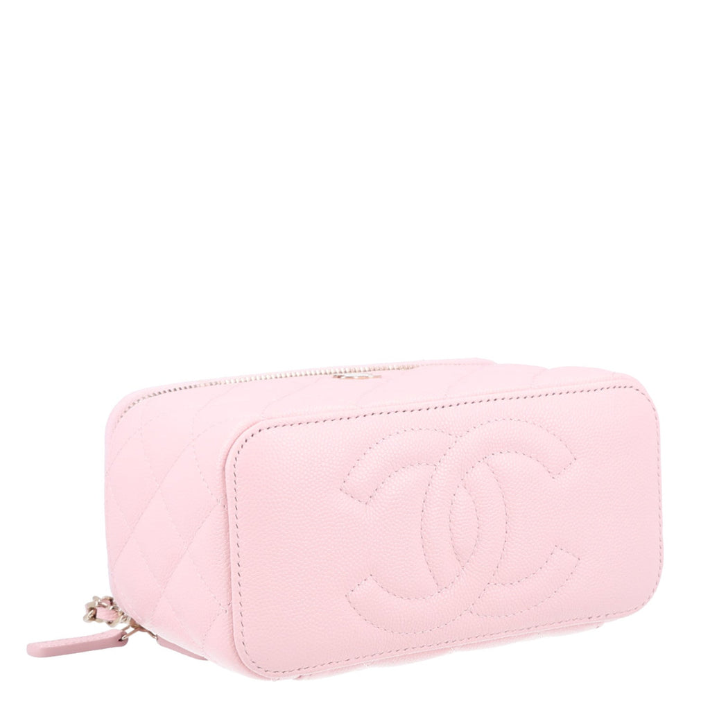 Caviar Quilted Small Vanity Case With Chain Pink