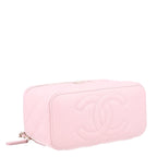 Caviar Quilted Small Vanity Case With Chain Pink