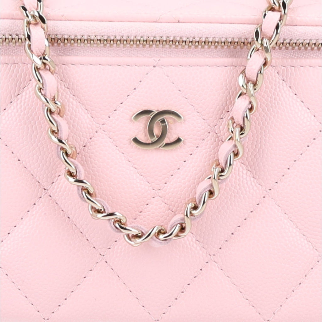 Caviar Quilted Small Vanity Case With Chain Pink
