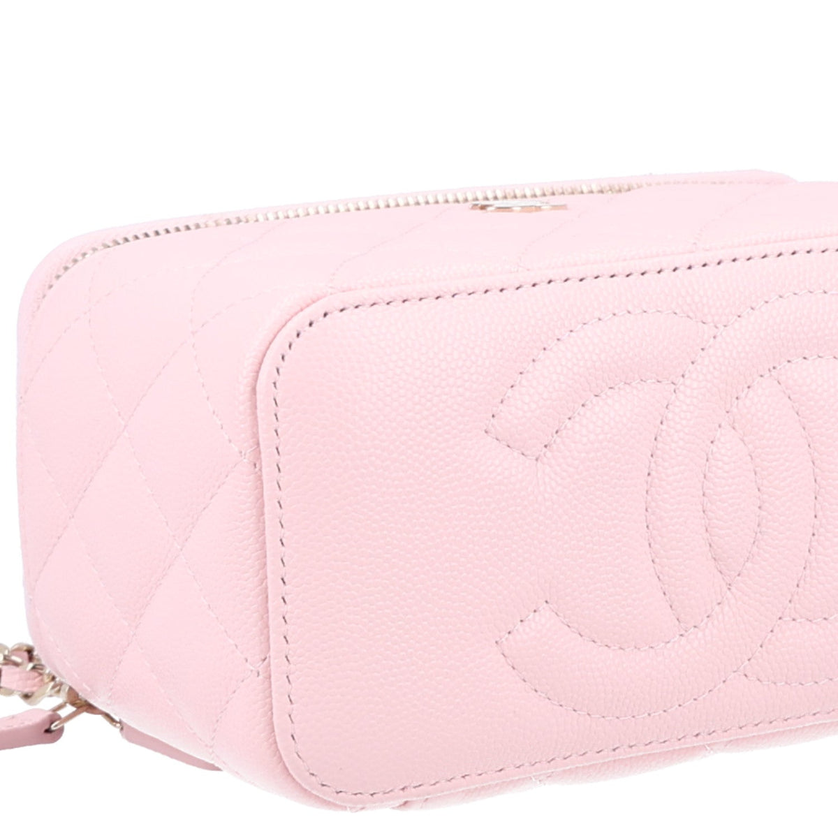 Caviar Quilted Small Vanity Case With Chain Pink