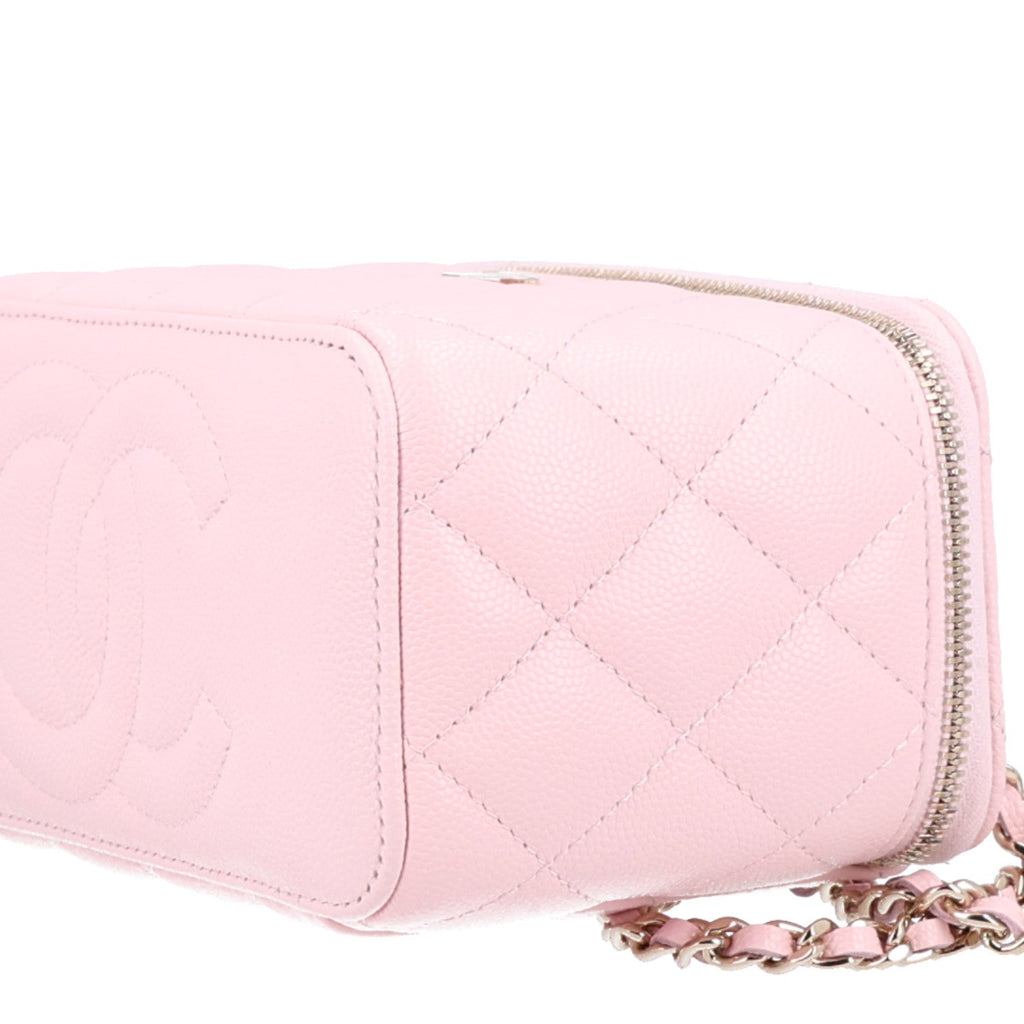 Caviar Quilted Small Vanity Case With Chain Pink