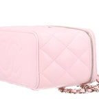 Caviar Quilted Small Vanity Case With Chain Pink