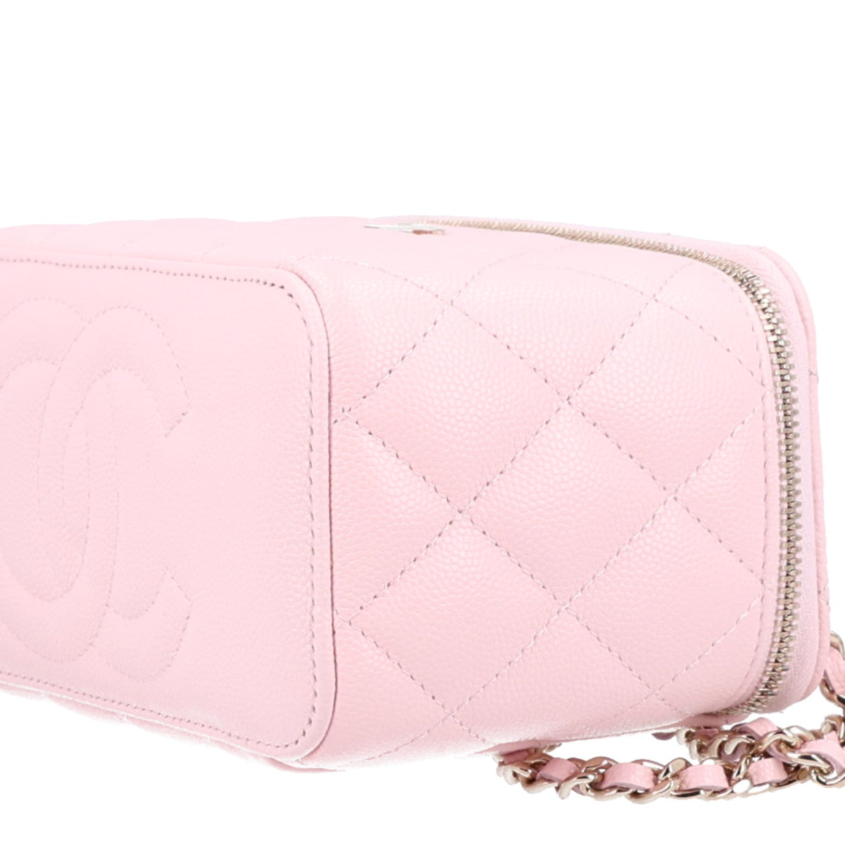 Caviar Quilted Small Vanity Case With Chain Pink